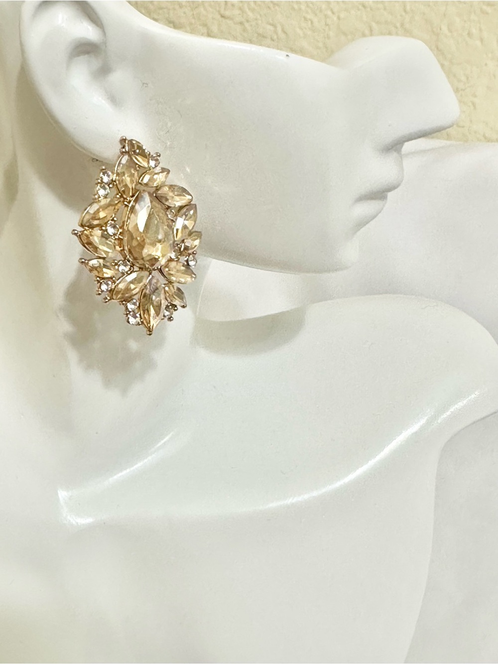 Gold Champagne Crystal Cluster Earrings
